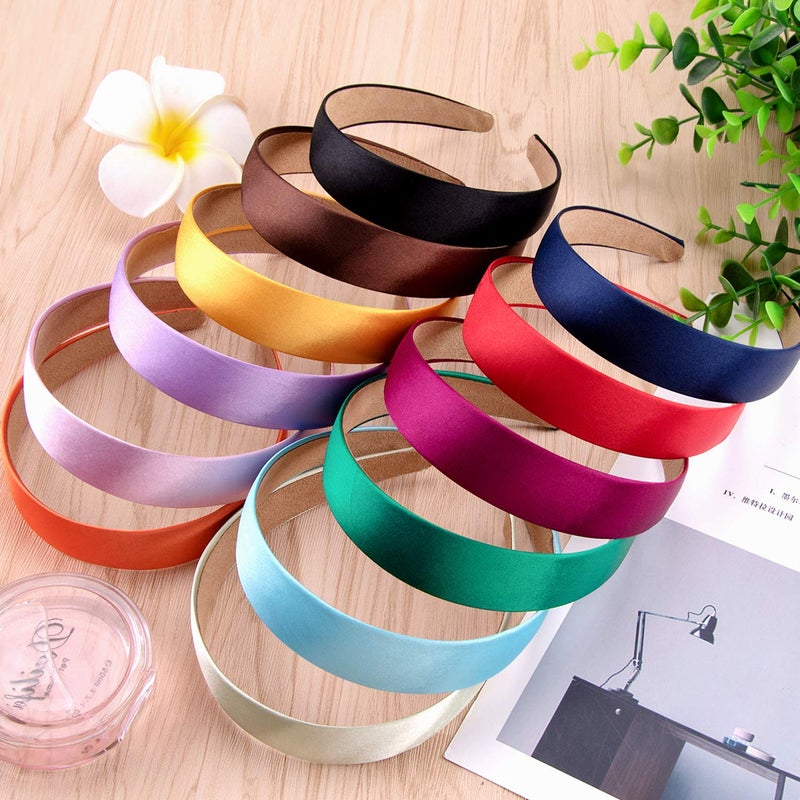 SIQUK 12 Pieces Satin Headbands 1 Inch Wide Non-slip Headband Colorful Headbands DIY Hair Headband for Women and Girls,12 Colors - Image 5